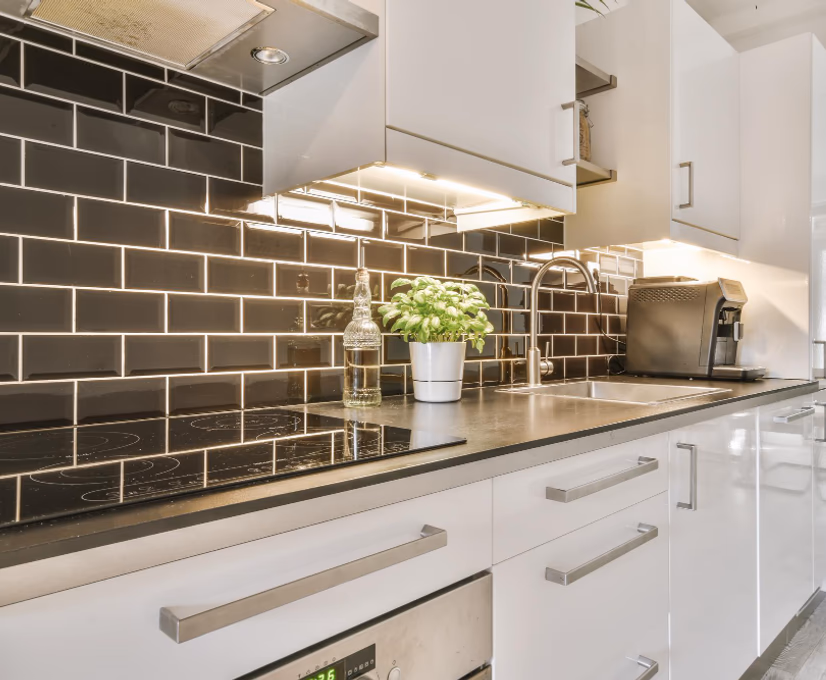 black tile in a kitchen